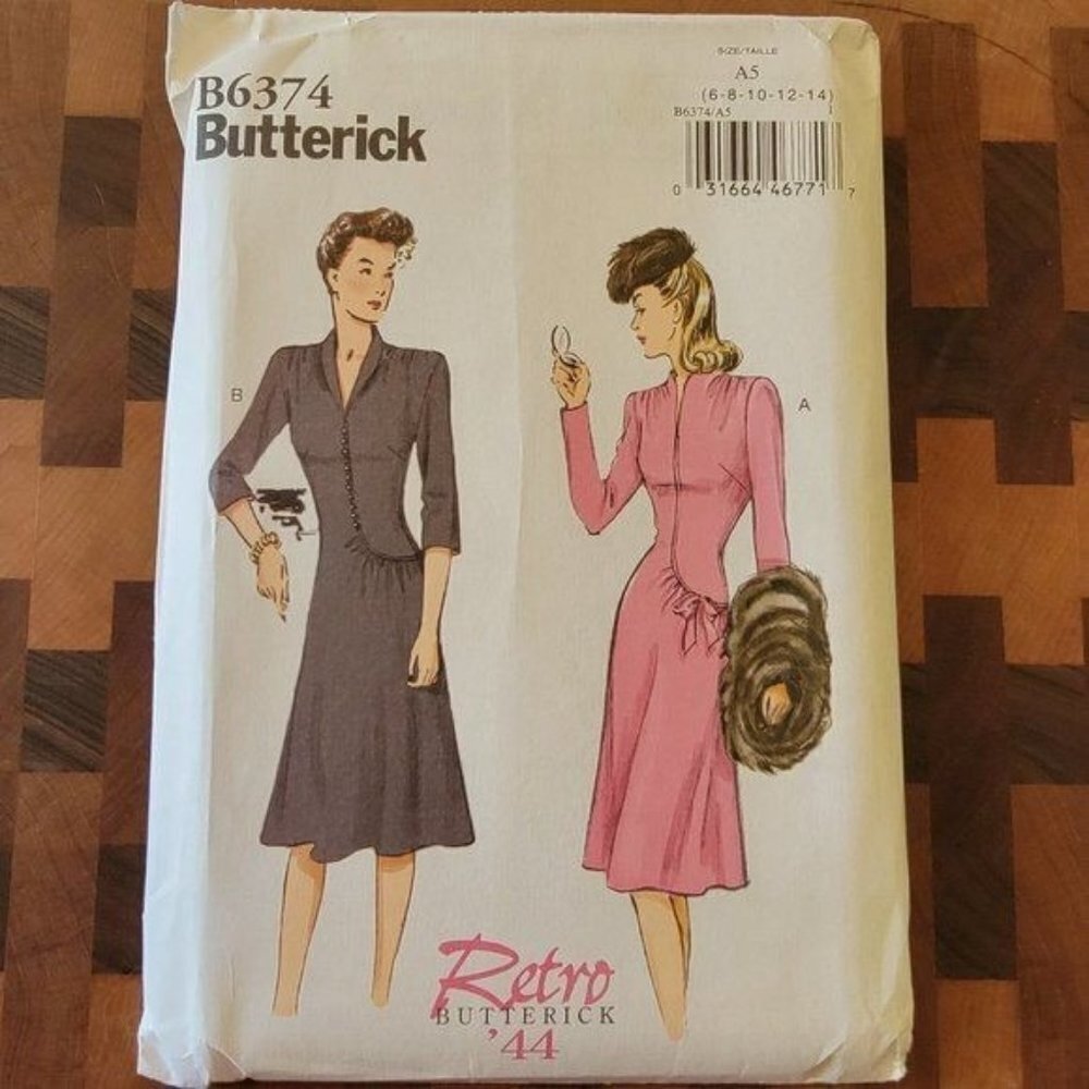 Butterick 6374 - Uncut - 1944 Vintage Reproduction - Sizes 6-14